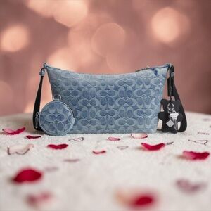 Coach NWT Light Blue Denim FINN Crossbody with Coin Pouch.  2FER